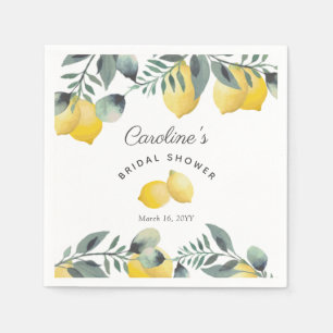 Serviette En Papier Aquarelle moderne citrons & Fête des mariées verte