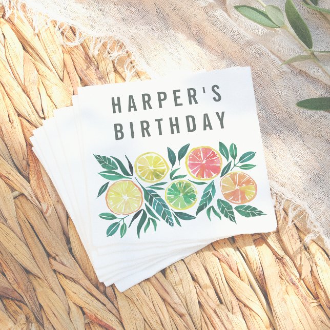 Serviette En Papier Aquarelle moderne Citrus Anniversaire (Créateur téléchargé)