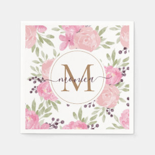 Serviette En Papier Aquarelle moderne Floral Or Monogramme Nom Napkin
