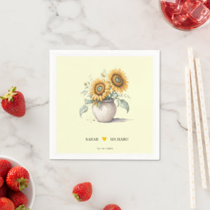 Serviette En Papier Aquarelle moderne Floral Tournesol Rustique Mariag