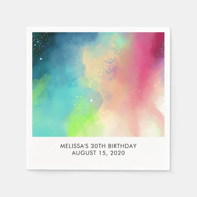 Serviette En Papier Aquarelle moderne Green & Red Space Nebula (Devant)