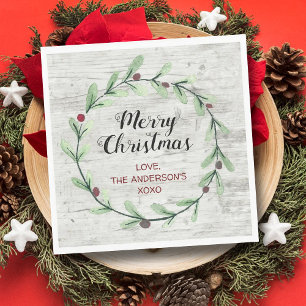 Serviette En Papier Aquarelle moderne Holly Wreath Noël