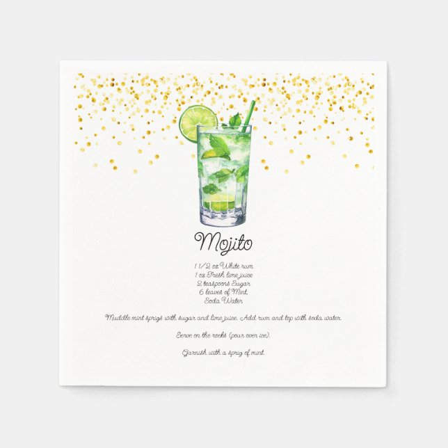 Serviette En Papier Aquarelle Mojito Recette de boisson personnalisée (Devant)
