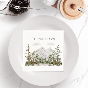 Serviette En Papier Aquarelle monogramme Montagne et forêt