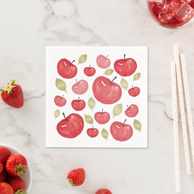 Serviette En Papier Aquarelle Motif Apple peinte à la main (En situation)