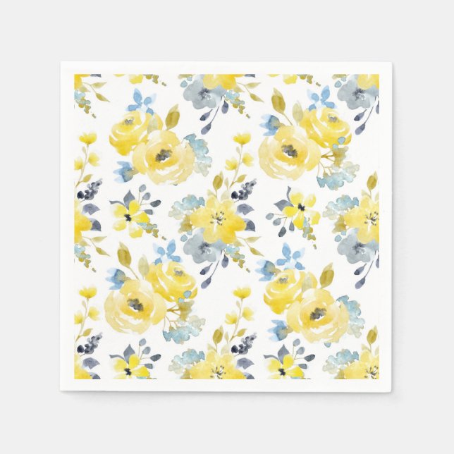 Serviette En Papier Aquarelle Motif Floral Jaune (Devant)