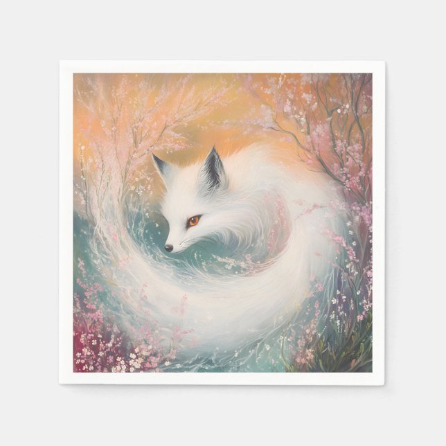 Serviette En Papier Aquarelle Mystic Bloom Spring Fox (Devant)