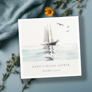 Serviette En Papier Aquarelle Nautique Fête des mariées de yacht à voi