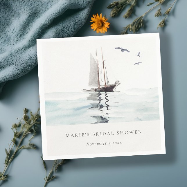 Serviette En Papier Aquarelle Nautique Fête des mariées de yacht à voi (Créateur téléchargé)