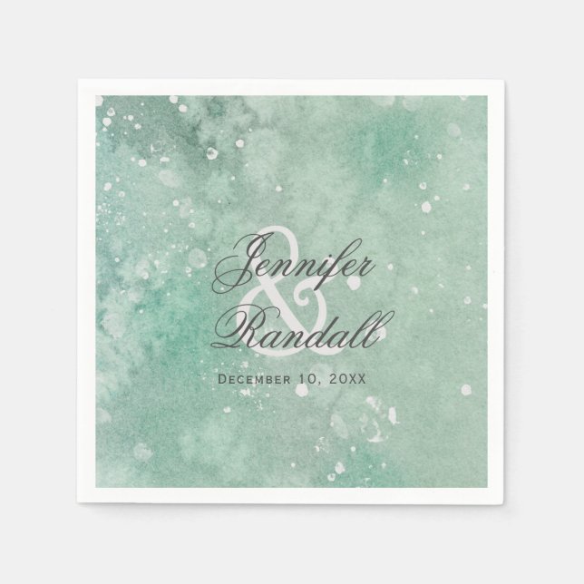 Serviette En Papier Aquarelle neige Moderne Mariage hivernal (Devant)