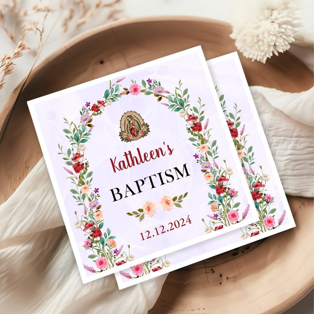 Serviette En Papier Aquarelle neutre Baptême floral (Créateur téléchargé)