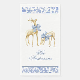 Serviette En Papier Aquarelle Noël bleu Chinoiserie Bow Reindeer
