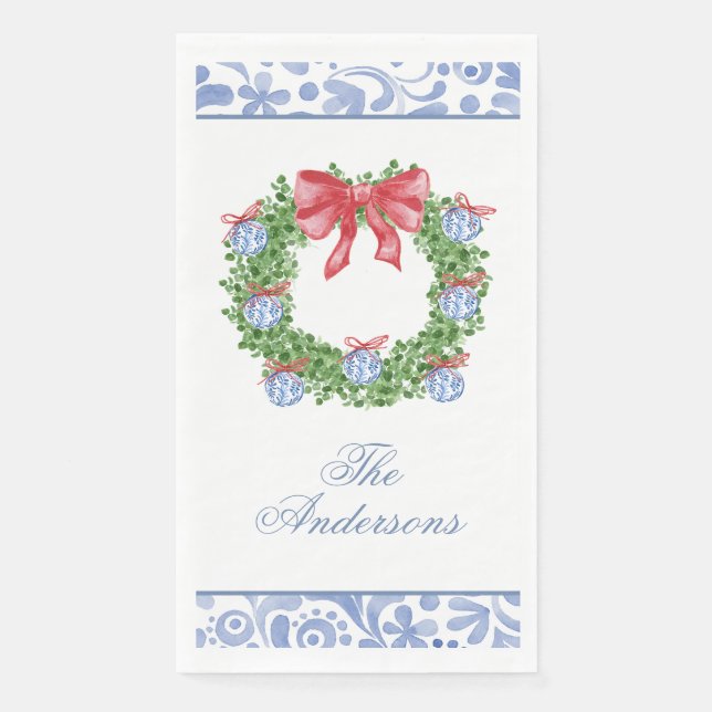 Serviette En Papier Aquarelle Noël Chinoiserie Ornement Wreath (Devant)