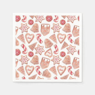 Serviette En Papier Aquarelle Noël Cookies Motif Fête de Vacances