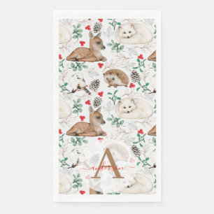 Serviette En Papier Aquarelle Noël Monogrammé en Bois hivernal