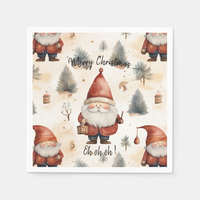 Serviette En Papier Aquarelle Noël Père Noël 2 - (Devant)