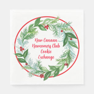 Serviette En Papier Aquarelle Noël Vacances Wreath CUSTOM