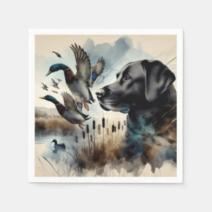 Serviette En Papier Aquarelle Noir Labrador Et Canards