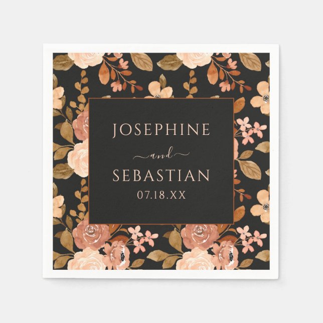 Serviette En Papier Aquarelle Noir Terracotta Mariage de automne Flora (Devant)