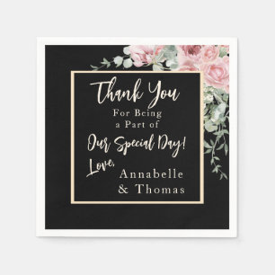 Serviette En Papier Aquarelle noire rose Mariage