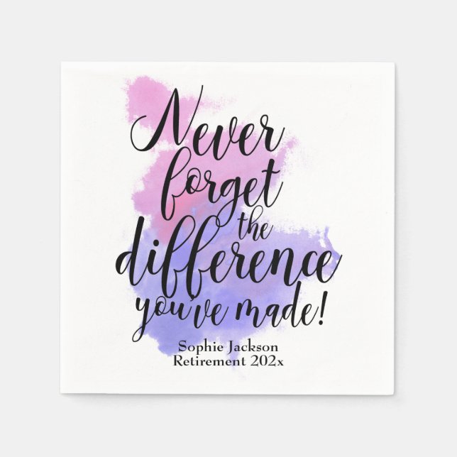 Serviette En Papier Aquarelle N'Oubliez Jamais La Différence Retraite (Devant)