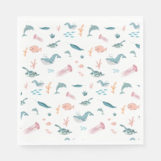 Serviette En Papier Aquarelle Océan Motif d'animaux marins (Devant)