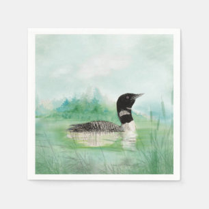 Serviette En Papier Aquarelle Oiseau commun Loon Nature Art