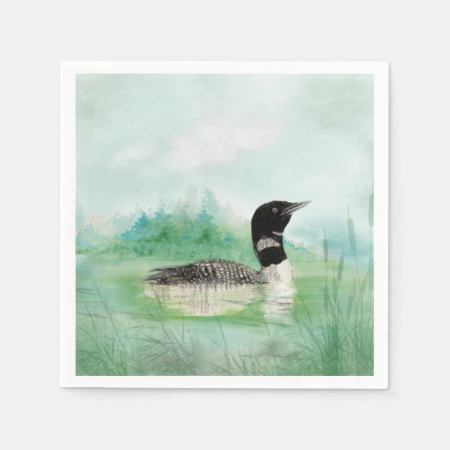 Serviette En Papier Aquarelle Oiseau commun Loon Nature Art (Devant)