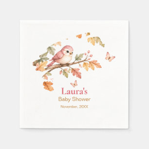 Serviette En Papier Aquarelle Oiseaux de la forêt automnale et feuille
