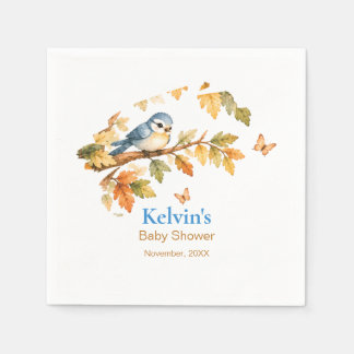 Serviette En Papier Aquarelle Oiseaux de la forêt automnale et feuille