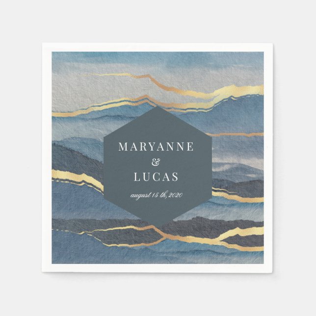 Serviette En Papier aquarelle or paysage papier mariage (Devant)