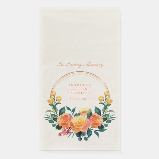 Serviette En Papier Aquarelle Orange Rustique Floral En Mémoire Amoure (Devant)