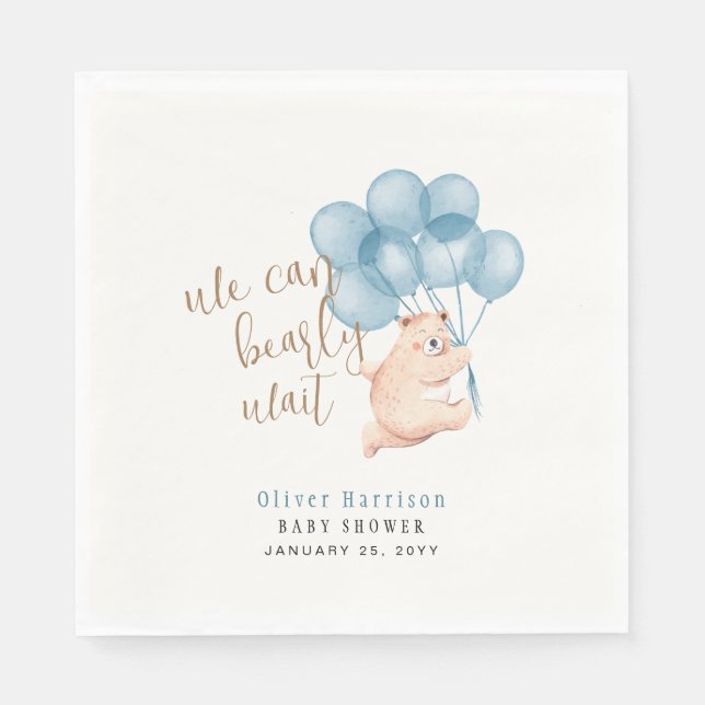 Serviette En Papier Aquarelle Ours Bleu Baby shower classique R (Devant)