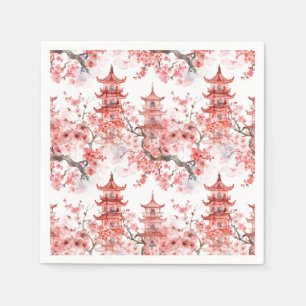 Serviette En Papier Aquarelle Pagode chinoise avec fleurs de cerisiers