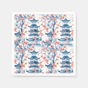 Serviette En Papier Aquarelle Pagode chinoise avec fleurs de cerisiers