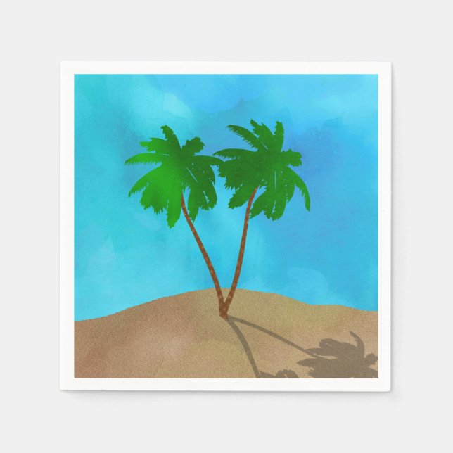 Serviette En Papier Aquarelle Palm Tree Beach Scene Collage (Devant)