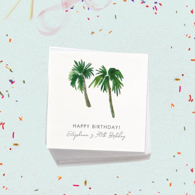 Serviette En Papier Aquarelle Palmiers tropicaux Anniversaire (Créateur téléchargé)