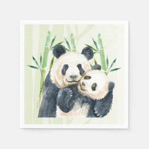 Serviette En Papier Aquarelle Panda Ours Maman & Bébé en Bambou