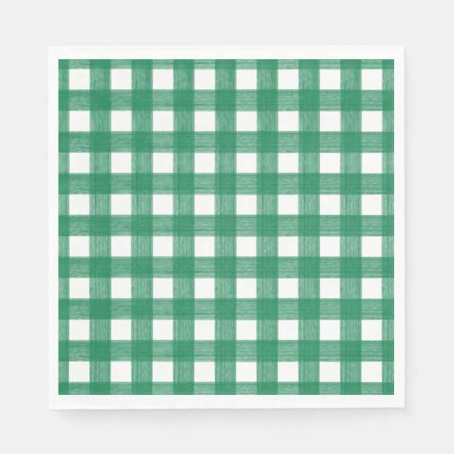 Serviette En Papier Aquarelle Panier Vert et Blanc (Devant)