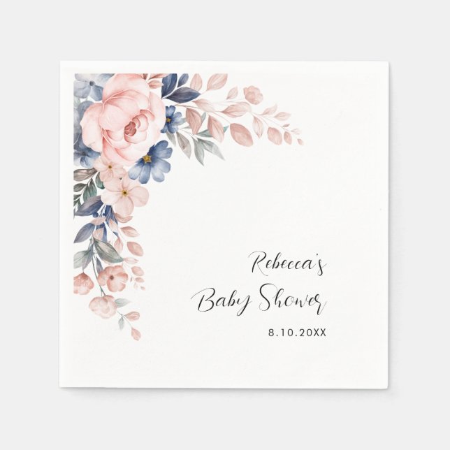 Serviette En Papier Aquarelle papier Baby shower rose (Devant)