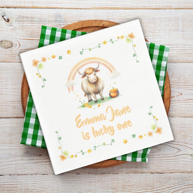 Serviette En Papier Aquarelle Pastel Cute Cow Lucky Un 1er Anniversair (Watercolor Pastel Cute Cow Lucky One 1st Birthday Napkins)