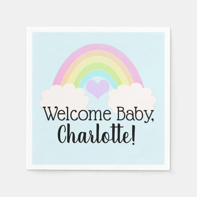 Serviette En Papier Aquarelle Pastel douce Rainbow Welcome Baby Napkin (Devant)