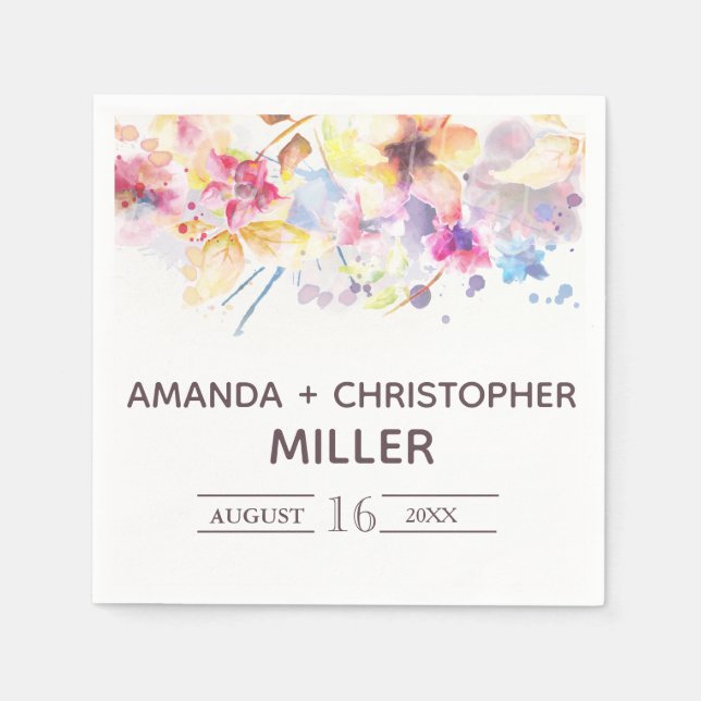 Serviette En Papier Aquarelle Pastel Floral | Serviettes (Devant)