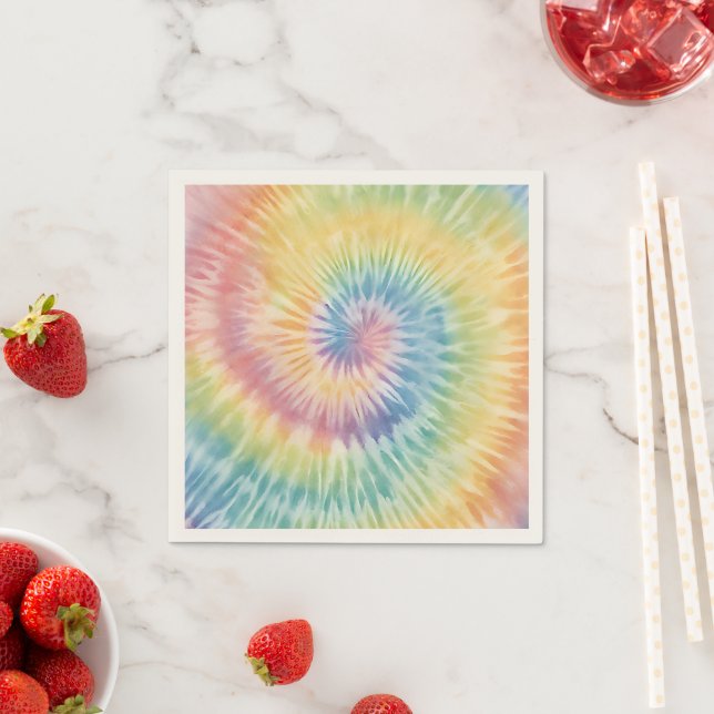 Serviette En Papier Aquarelle Pastel Rainbow Tie Dye (En situation)