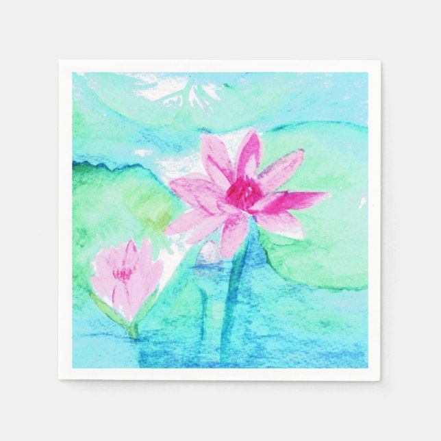 Serviette En Papier Aquarelle Pastel Rose Lotus Fleurs (Devant)