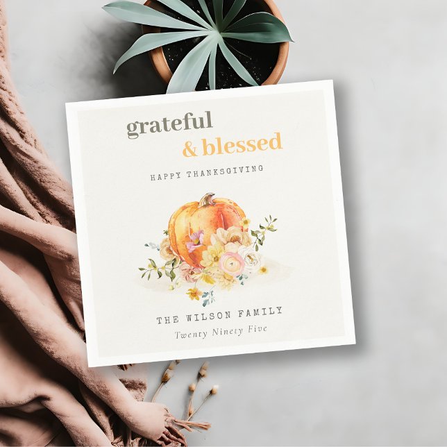 Serviette En Papier Aquarelle Pastel Soft Floral Citrouille Thanksgivi (Créateur téléchargé)
