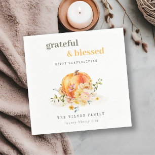 Serviette En Papier Aquarelle Pastel Soft Floral Citrouille Thanksgivi