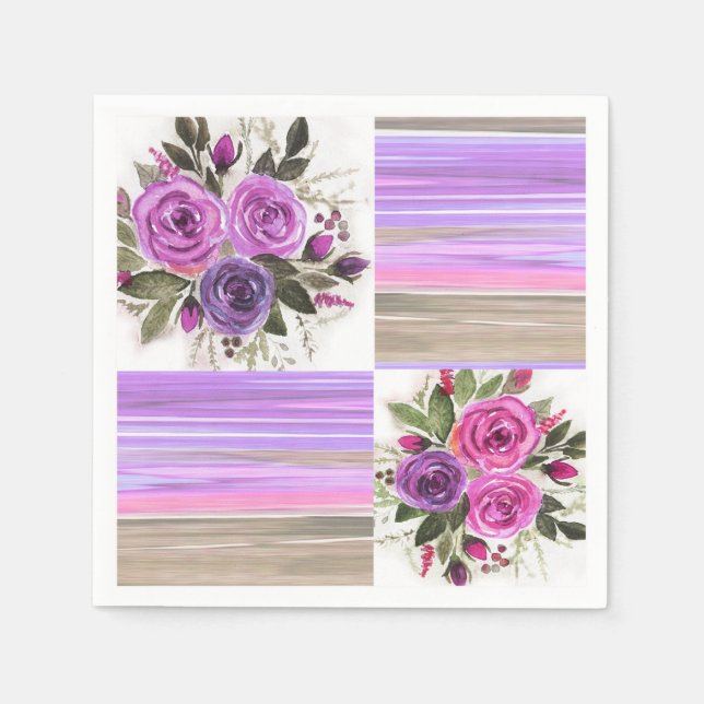 Serviette En Papier Aquarelle. Patchwork. (Devant)