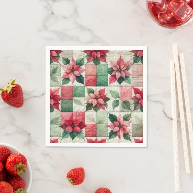Serviette En Papier Aquarelle Patchwork Poinsettia Decoupage Naples (En situation)