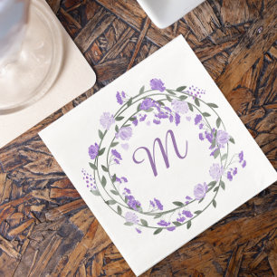 Serviette En Papier Aquarelle Peine pourpre Monogramme Wreath